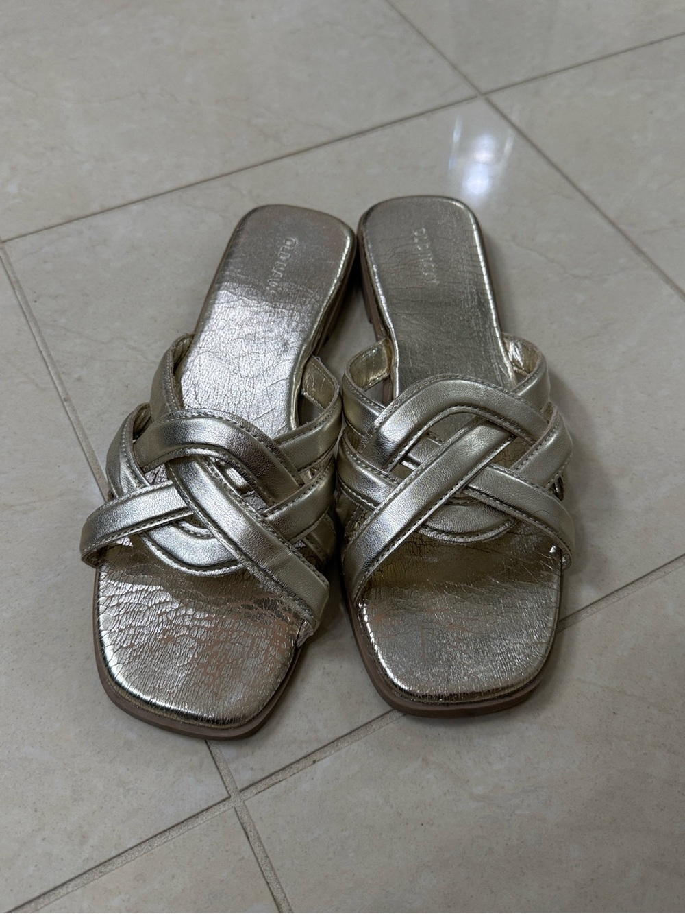 Old Navy Metallic Silver Braided Slide Sandals - Women